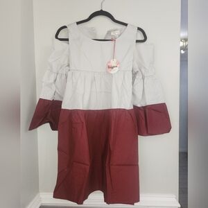 Hayden Women's Midi Dress in White and Burgundy Small